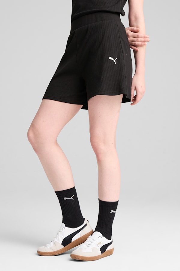 ESS ELEVATED 5" High-Rise Rib Shorts Women, PUMA Black, extralarge